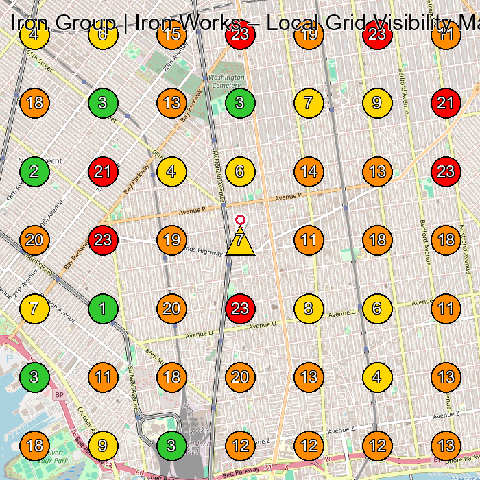 Iron Group | Iron Works Iron Works GeoGrid ranking map for Brooklyn NY
